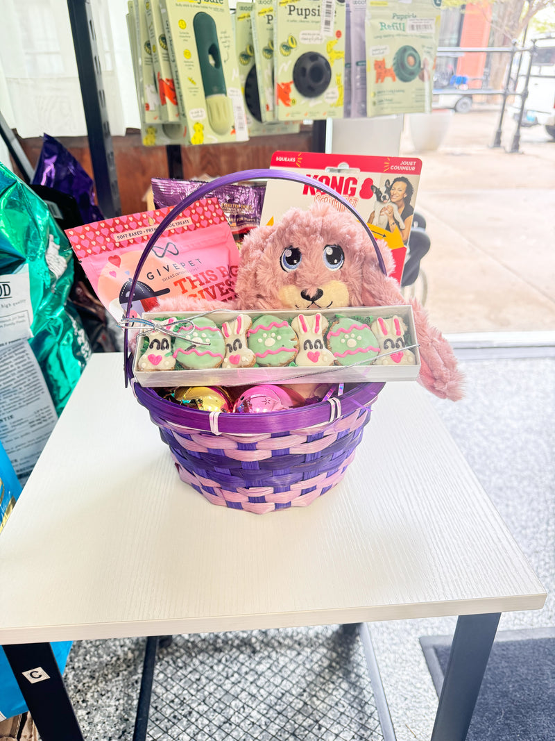 Pink Woof Pup Easter Basket | Kong, Treats, Cookies & Easter Egg Activity