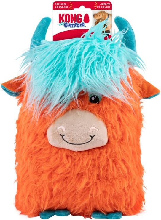KONG Comfort Highland Cow Dog Toy / Assorted Colors / X-Large | Soft Plush & Squeaky Fun