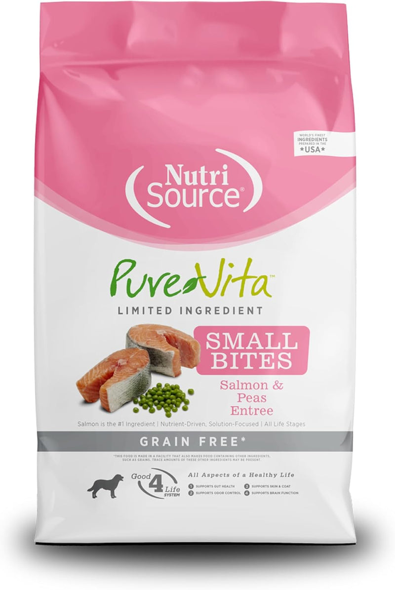 NutriSource Pure Vita Small Bites Salmon & Peas Dog Food - 4 lb | Limited Ingredient, Grain-Free