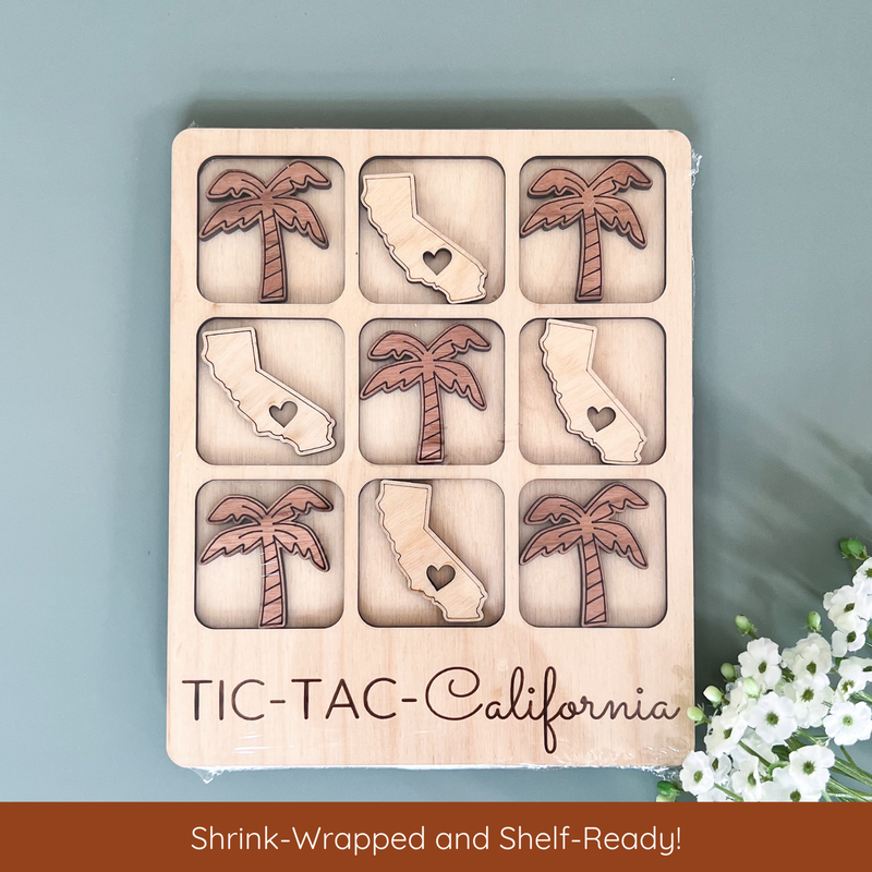 Cat Tic-Tac-Toe Game – Travel-Sized Wooden Cat Lover Gift by Birch House Living