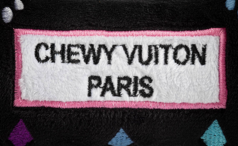 Designer Chewy Vuiton Bone Dog Toy | Black Monogram Plush & Squeaky