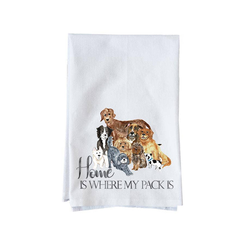 Home is Where My Pack Is Flour Sack Towel – 100% Cotton, Dog Lovers’ Decor