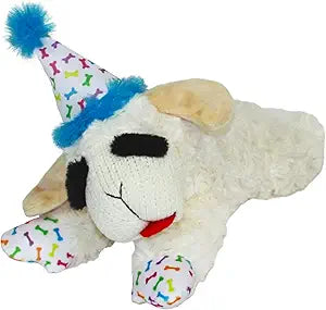 Multi LMB Chop Birthday Hat Blue Plush Dog Toy (Medium) – Celebrate in Squeaky, Plush Style!