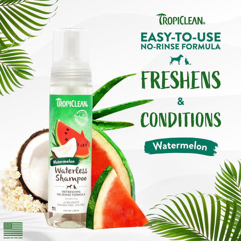 TropiClean Watermelon Waterless Shampoo | Dry Shampoo for Cats & Dogs | Cat & Dog Bath Supplies 7.4 oz - American PuppyTropiclean